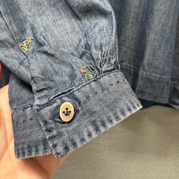 Le Sarte Pettegole Blouse Womens IT46 US Large Blue Chambray V-Neck Coastal - Picture 6 of 9